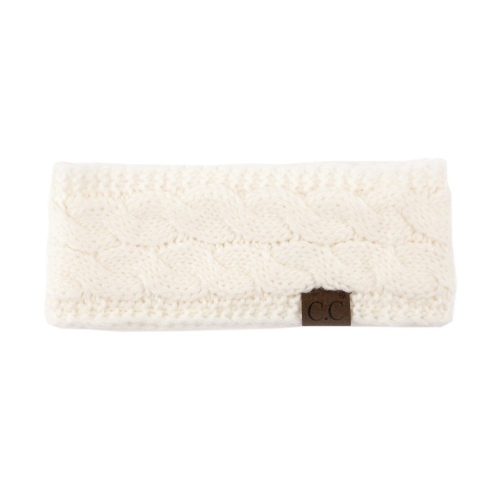 Ivory C.C Sherpa Lined Cable Knit Headband